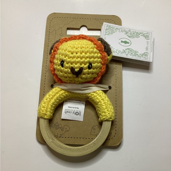 Bobi Craft ~ Hand Made Crochet Tiger Lion Yellow Rattle ~ Baby 3+ Months - Picture 1 of 4